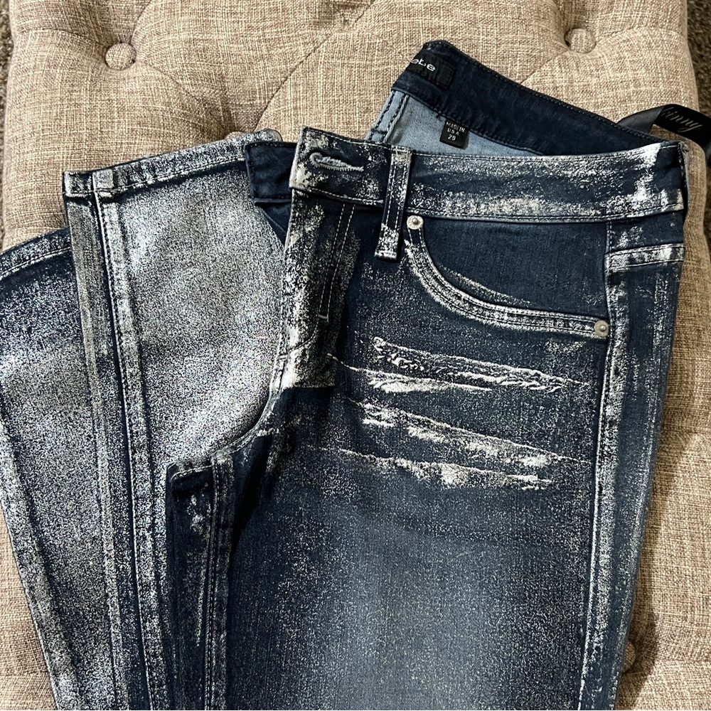 Bebe Silver Coated Blue Skinny Jeans